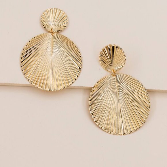 Ribbed Round Dropped Earrings - Picture 1 of 3